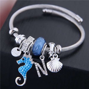 Alloy Seahorse and Seashell Decorated High Fashion Women Bangle - Blue