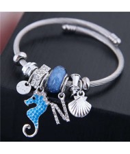Alloy Seahorse and Seashell Decorated High Fashion Women Bangle - Blue