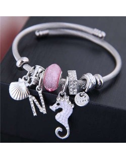 Alloy Seahorse and Seashell Decorated High Fashion Women Bangle - Pink