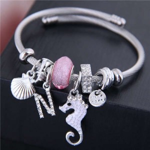 Alloy Seahorse and Seashell Decorated High Fashion Women Bangle - Pink