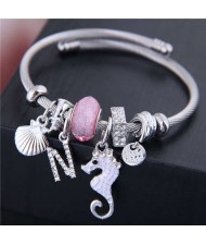Alloy Seahorse and Seashell Decorated High Fashion Women Bangle - Pink