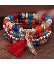 Alloy Feather Pendant Multi-layer High Fashion Women Beads Bracelet - Multicolor