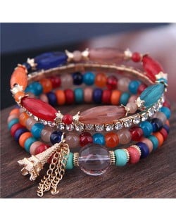 Tower Pendant Decorated Multi-layer Acrylic Beads Women Fashion Bracelet - Multicolor