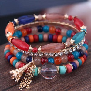 Tower Pendant Decorated Multi-layer Acrylic Beads Women Fashion Bracelet - Multicolor