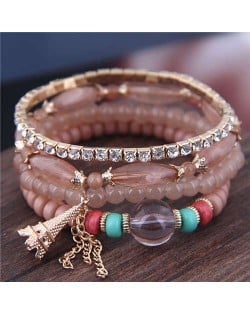 Tower Pendant Decorated Multi-layer Acrylic Beads Women Fashion Bracelet - Brown