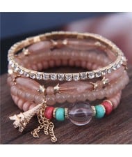 Tower Pendant Decorated Multi-layer Acrylic Beads Women Fashion Bracelet - Brown