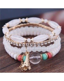 Tower Pendant Decorated Multi-layer Acrylic Beads Women Fashion Bracelet - White