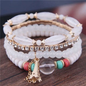 Tower Pendant Decorated Multi-layer Acrylic Beads Women Fashion Bracelet - White