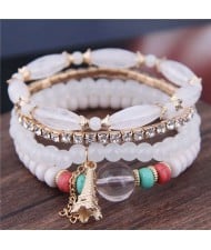 Tower Pendant Decorated Multi-layer Acrylic Beads Women Fashion Bracelet - White