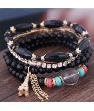 Tower Pendant Decorated Multi-layer Acrylic Beads Women Fashion Bracelet - Black