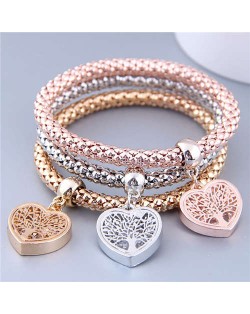 Triple Hearts Pendants Studs Alloy Women Fashion Bracelets Combo