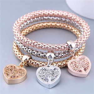 Triple Hearts Pendants Studs Alloy Women Fashion Bracelets Combo