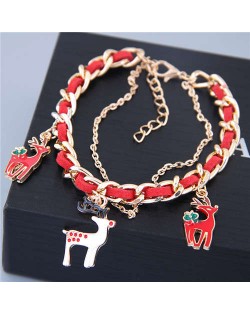 Elegant Deer Pendants Alloy Chain and Leather Mix Style Women Bracelet