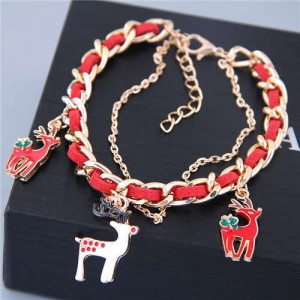 Elegant Deer Pendants Alloy Chain and Leather Mix Style Women Bracelet