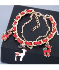 Elegant Deer Pendants Alloy Chain and Leather Mix Style Women Bracelet