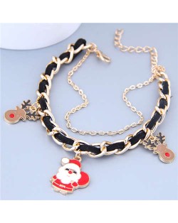 Santa Clause and Deer Design Alloy and Leather Mix Chain Christmas Fashion Bracelet