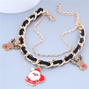 Santa Clause and Deer Design Alloy and Leather Mix Chain Christmas Fashion Bracelet