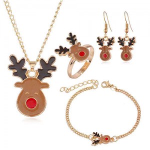 Cute Elk Christmas Fashion 4 pcs Costume Jewelry Set