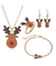 Cute Elk Christmas Fashion 4 pcs Costume Jewelry Set