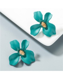 Korean Fashion Romantic Flower Design Women Costume Earrings - Green
