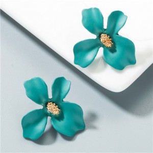 Korean Fashion Romantic Flower Design Women Costume Earrings - Green
