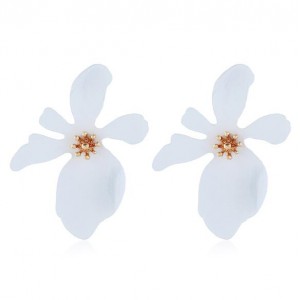 High Fashion Flower Design Women Statement Costume Earrings - White