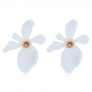 High Fashion Flower Design Women Statement Costume Earrings - White