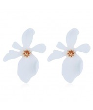 High Fashion Flower Design Women Statement Costume Earrings - White