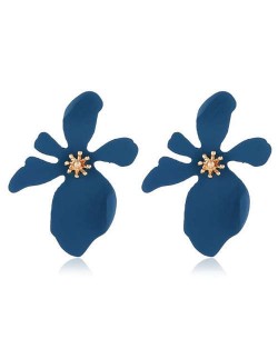 High Fashion Flower Design Women Statement Costume Earrings - Blue