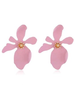 High Fashion Flower Design Women Statement Costume Earrings - Pink