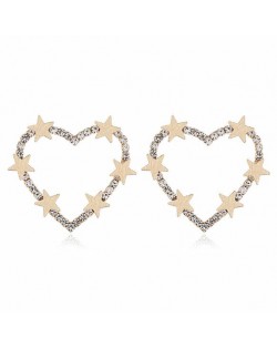 Stars Decorated Hollow Heart High Fashion Women Statement Earrings