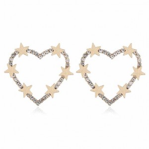 Stars Decorated Hollow Heart High Fashion Women Statement Earrings