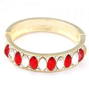 Oval Shaped Rhinestones Inlaid Golden Banlge - Red