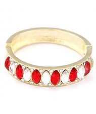 Oval Shaped Rhinestones Inlaid Golden Banlge - Red