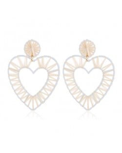 Threads Weaving Hollow Heart Design Women Fashion Statement Earrings - White