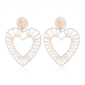 Threads Weaving Hollow Heart Design Women Fashion Statement Earrings - White