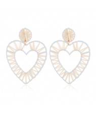 Threads Weaving Hollow Heart Design Women Fashion Statement Earrings - White