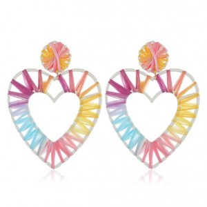 Threads Weaving Hollow Heart Design Women Fashion Statement Earrings - Light Multicolor