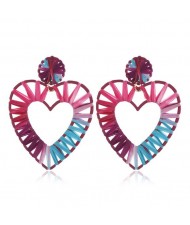 Threads Weaving Hollow Heart Design Women Fashion Statement Earrings - Dark Multicolor