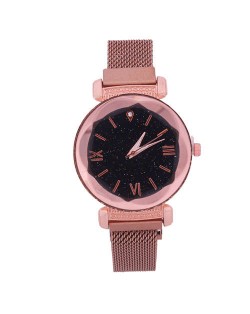 Roman Numeral Starry Design Index High Fashion Women Wrist Watch - Rose Gold