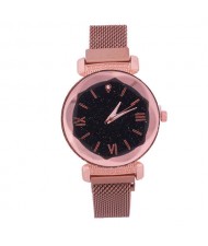 Roman Numeral Starry Design Index High Fashion Women Wrist Watch - Rose Gold