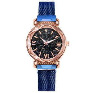 Roman Numeral Starry Design Index High Fashion Women Wrist Watch - Blue