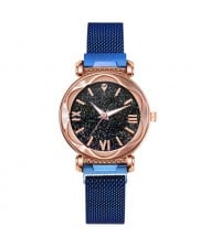 Roman Numeral Starry Design Index High Fashion Women Wrist Watch - Blue