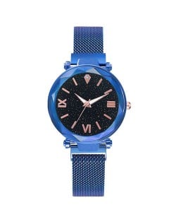 Starry Design Index Casual Fashion Magnetic Buckle Women Wrist Watch - Blue