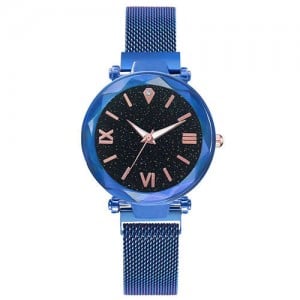 Starry Design Index Casual Fashion Magnetic Buckle Women Wrist Watch - Blue