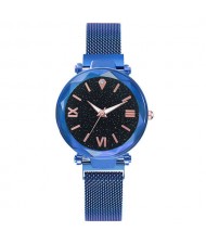 Starry Design Index Casual Fashion Magnetic Buckle Women Wrist Watch - Blue