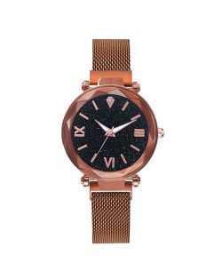 Starry Design Index Casual Fashion Magnetic Buckle Women Wrist Watch - Rose Gold