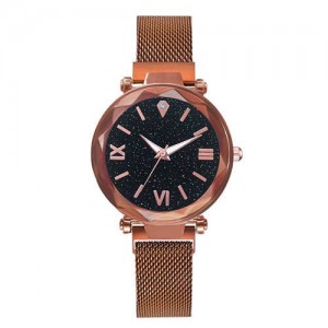 Starry Design Index Casual Fashion Magnetic Buckle Women Wrist Watch - Rose Gold