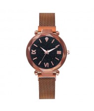 Starry Design Index Casual Fashion Magnetic Buckle Women Wrist Watch - Rose Gold