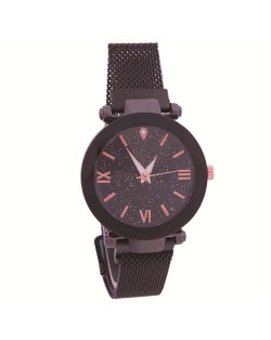 Starry Design Index Casual Fashion Magnetic Buckle Women Wrist Watch - Black